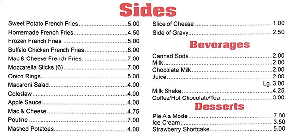 Sides Beverages Desserts Menu